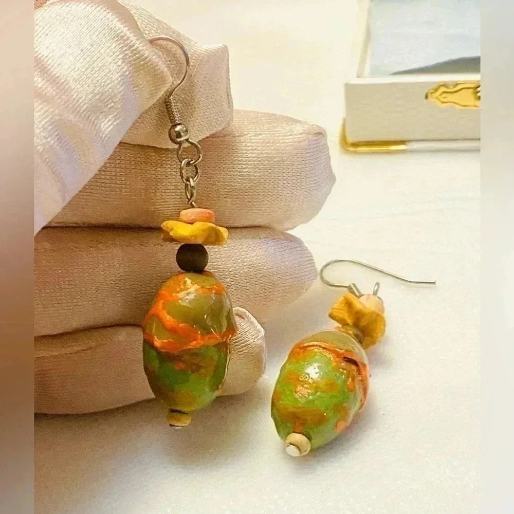 🍀Handmade Ceramic Earrings. Hand painted 🍀
